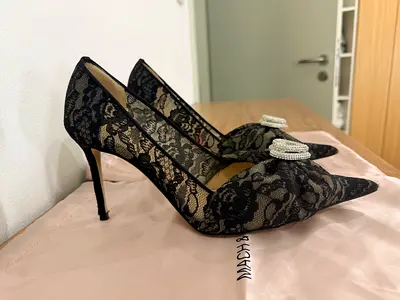 MACH & MACH Double Heart 95 Lace Pumps – Black – EU 38
