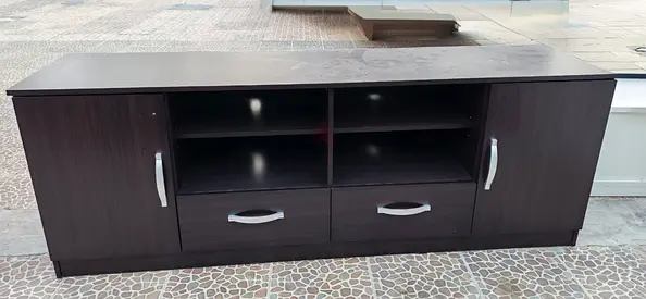 Dark Wood TV Entertainment Unit with Storage Cabinets and Drawers