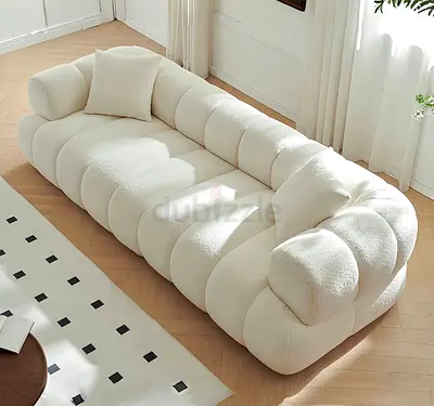 New Customise Comfortable Plush Curved 3-Seater Sofa in Cream Bouclé - Premium Quality
