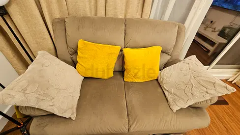 Comfortable 2-seater Fabric Sofa - Light Beige, Very Good Condition.