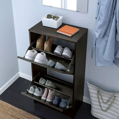 Compact 2-Tier Flip Shoe Cabinet in Black painted