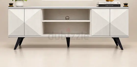Modern white TV unit / media console with storage/ TV table/ TV stand