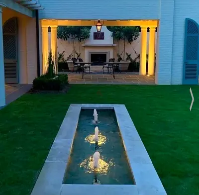 Outdoor Rectangular Water Fountain Feature with Built-in Lighting