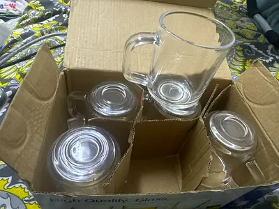 Set of 5 Clear Glass Mugs — Good Condition, Original Box
