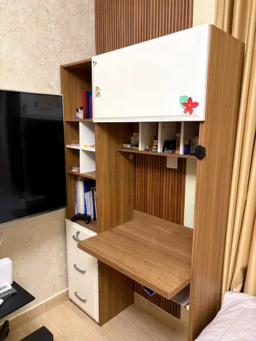 Compact wooden study desk with overhead storage and drawers (70% lesser than market)