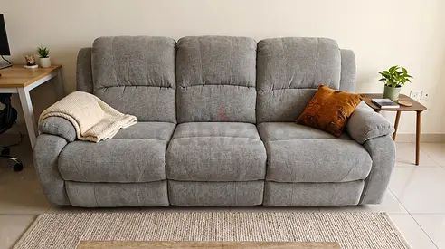 Pan Home Comfortable 3-Seater Grey Reclining Sofa - Excellent Condition