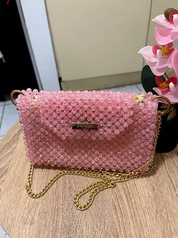 Luxurious pink handmade beaded bag