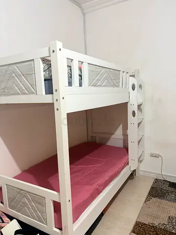 DEALBE Wooden Bunk Bed Frame Single size 190x90– White Finish with Safety Rails & Ladder
