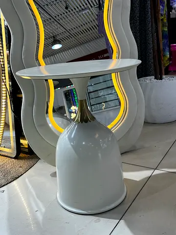White modern side table with gold accent - small round bedside/coffee table