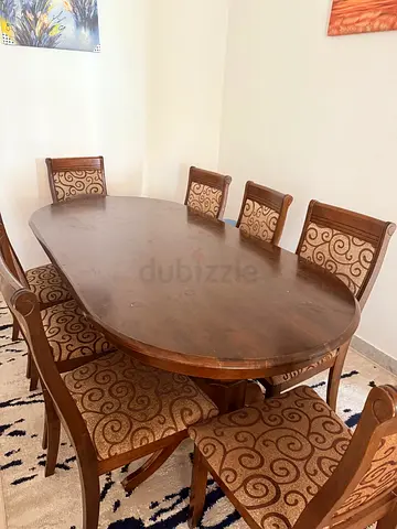 Solid Wood Dining Table with 8 Upholstered Chairs