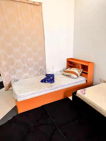 Single wooden bed frame with headboard and mattress - good condition