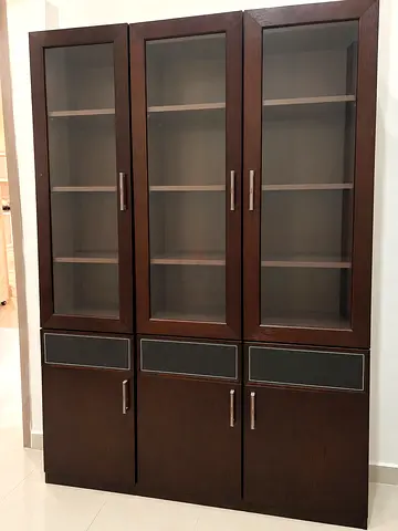Dark Wood 3-Section Display Cabinet with Glass Doors