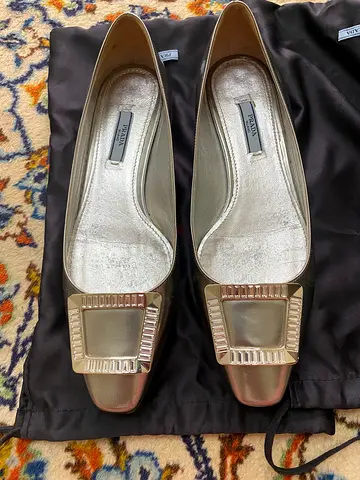 Prada metallic leather ballerina flats with crystal buckle - size 39.5