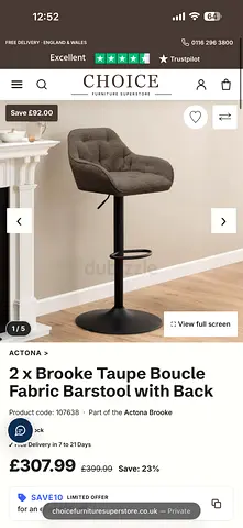 Set of 4 Brooke Taupe Boucle Fabric Barstools with Back
