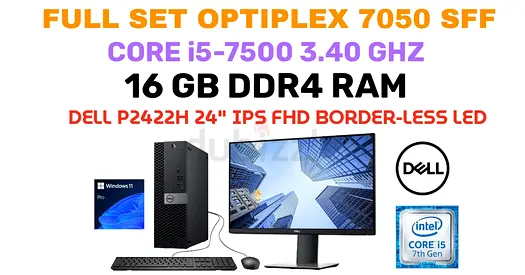 FULLSET DELL OPTILEX 7050 DESKTOP WITH 24” SCREEN-CORE i5-7500-NVME 256GB SSD-16GB DDR4 RAM