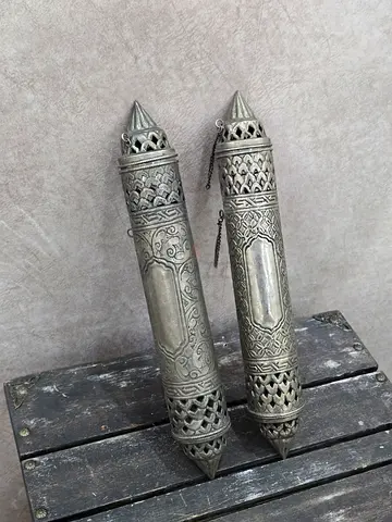 Pair of vintage decorative brass incense holders / cones