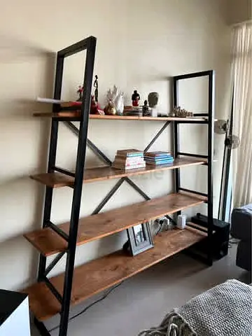 Industrial-style 4-tier Wooden Shelving Unit with Metal Frame