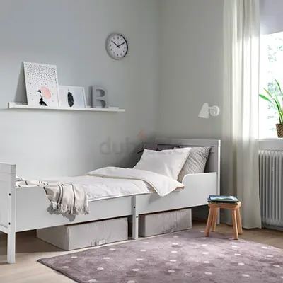 Sundvic bed frame with slatted bed base grey 80×200 (IKEA)