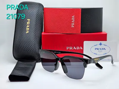Prada 21079 Black Half-Rim Sunglasses with Case — Made in Italy