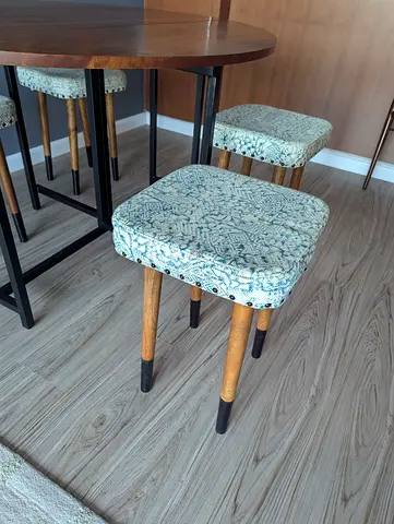 Set of 4 Upholstered Wooden Stools – Patterned Fabric