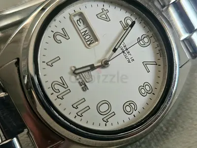 Seiko automatic men's stainless steel watch with day-date (white dial) non working