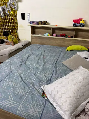 Queen size bed frame with headboard and mattress - good condition