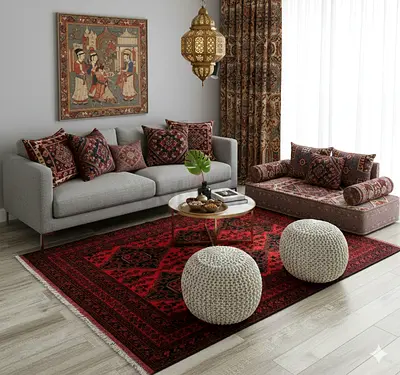 Handmade Deep Red Middle-Eastern Style Area Rug - Excellent Condition size 1.50 by 2.00