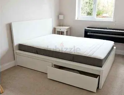 IKEA Malam queen size 160×200cm bed frame with IKEA mattress and 2 big storage drawers underneath