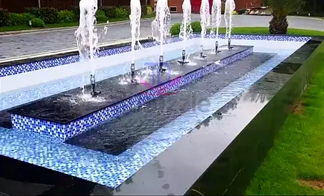Outdoor Rectangular Water Fountain Feature with Built-in Lighting