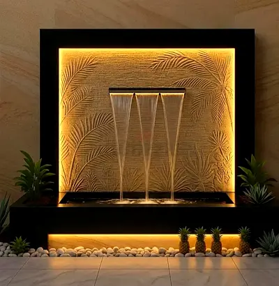 Decorative water fountain with LED backlit textured panel
