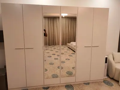 6-Door White Wardrobe with Central Mirrors — Good Condition