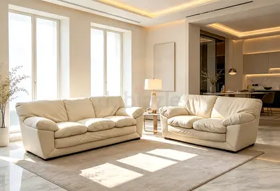 Cream Leather 3-Seater and 2-Seater Sofa Set - Good Condition