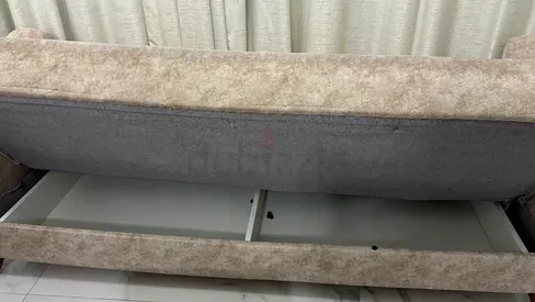 3-seater storage sofa bed in beige fabric - good condition