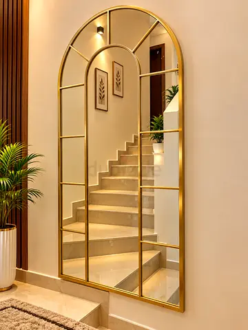 Large Arched Gold Framed Wall Mirror - Decorative Full-Length