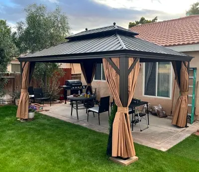 3x4xH2.7 m Metal Outdoor Gazebo with Curtains — Brand New