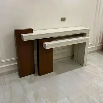 Custom Made Beige Marble Hallway Console Table