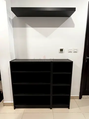 IKEA Hallway & Storage Set – BISSA Shoe Cabinet + 2x BILLY Bookcases + LACK Wall Shelf | Black-Brown