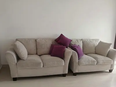 Two-piece beige fabric sofa set - 2-seater x 2, good condition