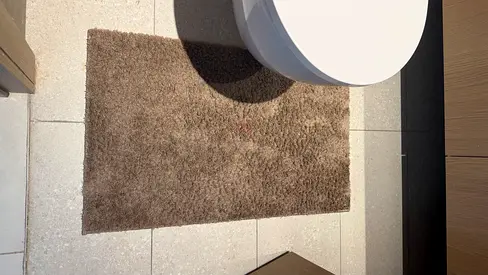 Brown rectangular bathroom mat - soft shaggy bath rug