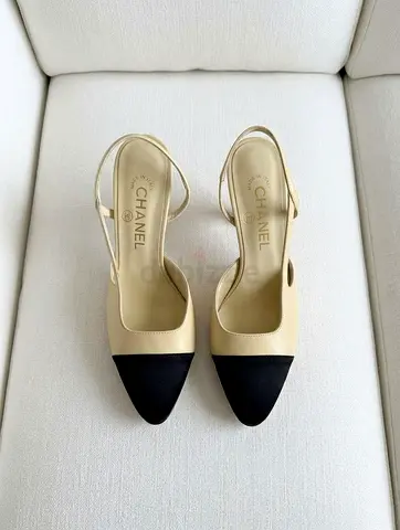 Chanel Beige & Black Slingback Heels - Size 38 (Gently Used)