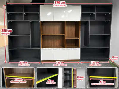 Large Modular Office Storage Cabinet & Display Shelving Unit

Dimensions (Approx.):

- Total Width:
