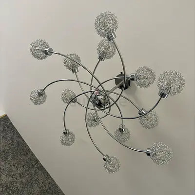 Modern chrome 12-arm crystal effect ceiling light fixture