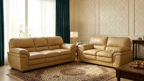 Beige Leather 3-seater and 2-seater Sofa Set - Good Condition