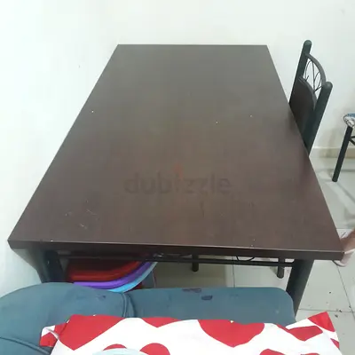 Dark wood dining table - sturdy 6-seater, good condition with 2 chair