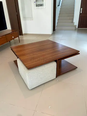 Solid wood low coffee table with 2 hidden tables/storage bench