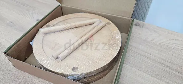 Natural Bamboo 2-Tier Round Turntable Organizer