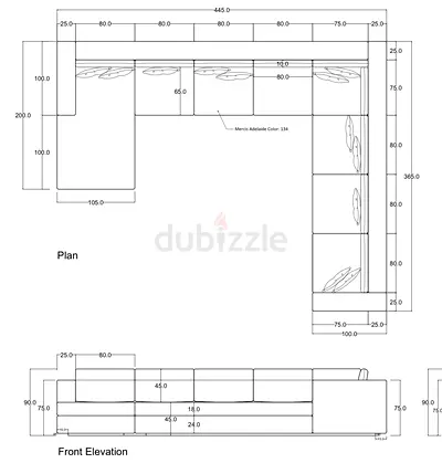 Large L-shaped Sectional Sofa - Detailed Dimension Plan, Tailored Made, Original Price 21k AED
