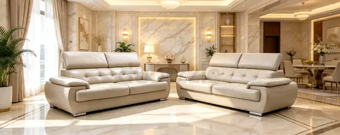 Cream Leather 3-seater and 2-seater Sofa Set - Modern Living Room Set