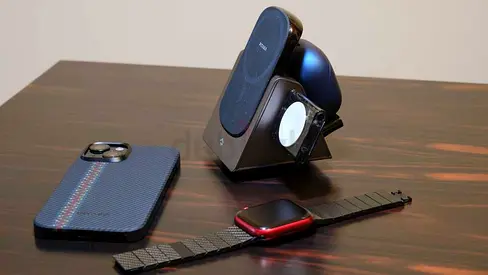 Pitaka MagEZ Slider MagSafe 3-in-1 Wireless Charger Stand with Apple Watch and MagSafe Phone