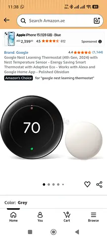 Google Nest Learning Thermostat (4th Gen) - Grey, Works with Alexa